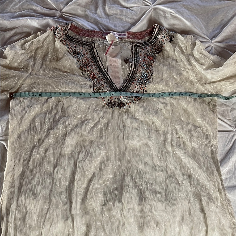 NWT Monique Leshman 100% Silk Southwestern Transparent Embellished Tunic - Picture 14 of 16